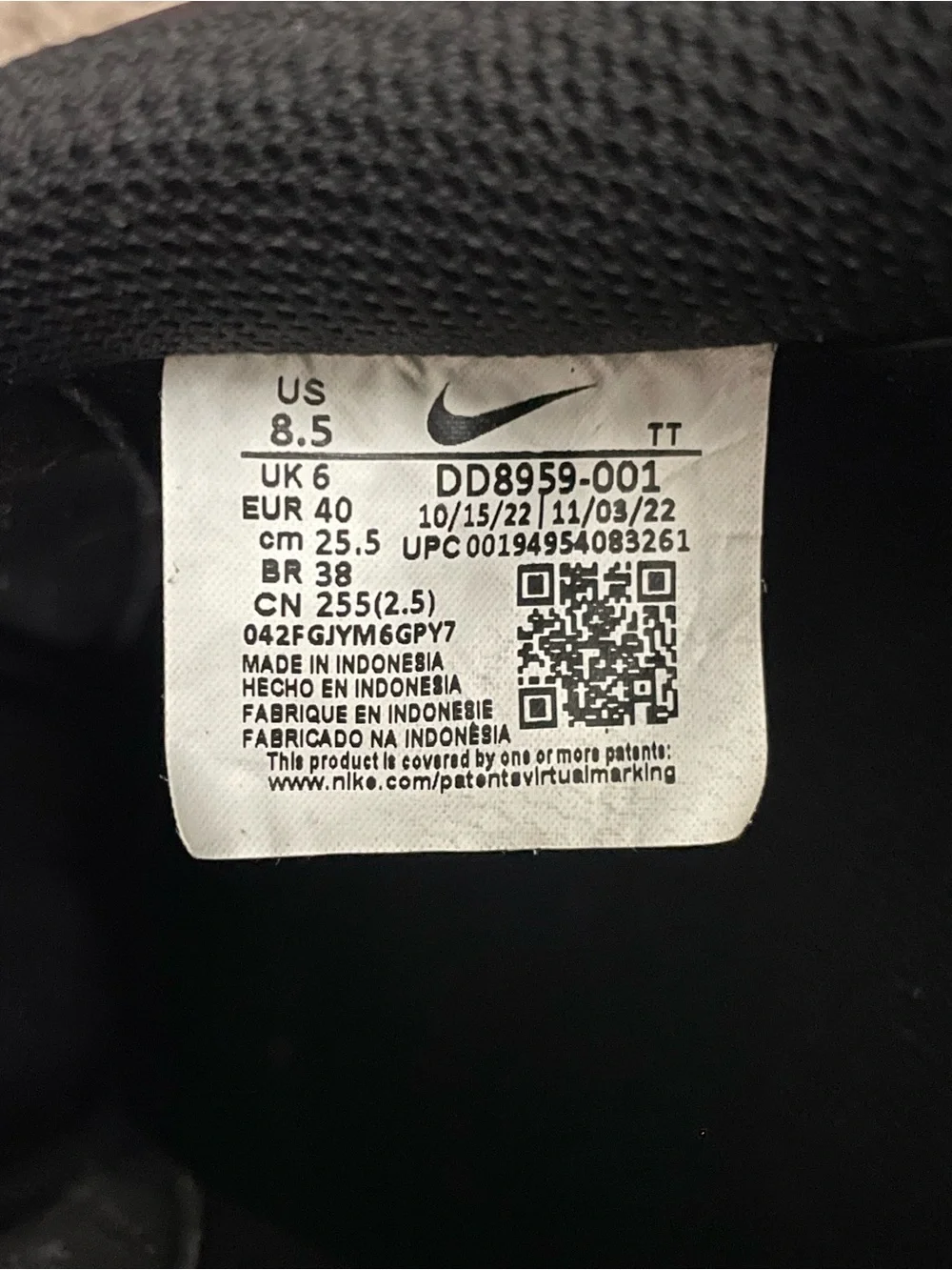 Nike Air Force 1 '07 Womens 8.5 Triple Black AF1 Low Sneakers DD8959-001 READ